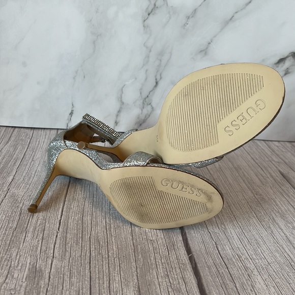 Guess Silver Jewel Ankle Straps Open Toe Heels (8) - Picture 6 of 9